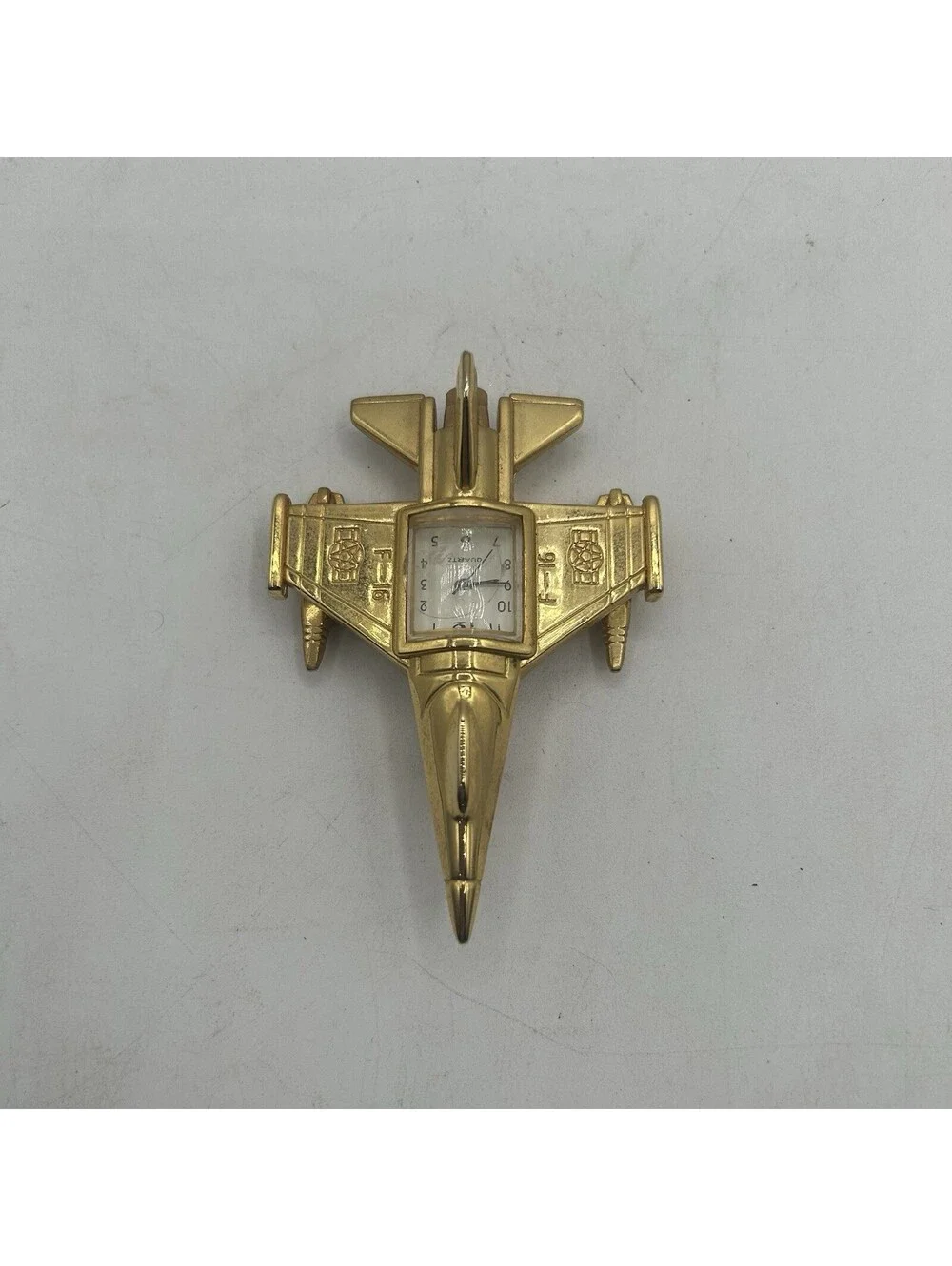 RARE - F-16 US ARMY AIR FORCE JET PLANE GOLD TONE TABLE CLOCK
